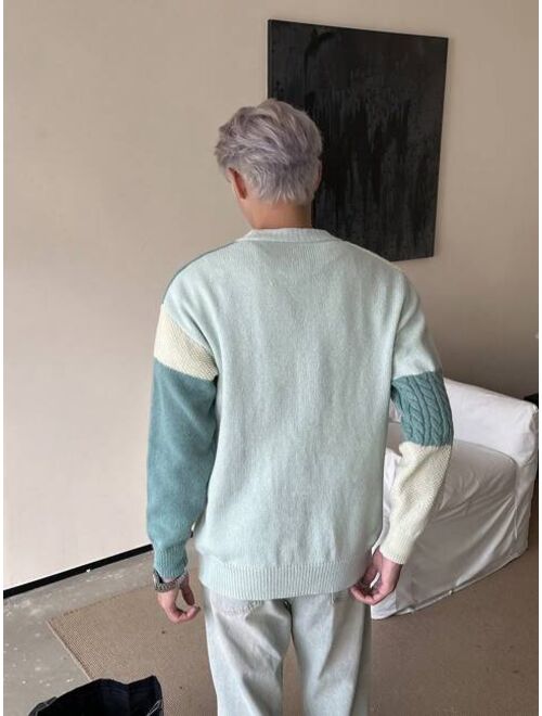 Manfinity EMRG Men Colorblock Drop Shoulder Cable Knit Cardigan