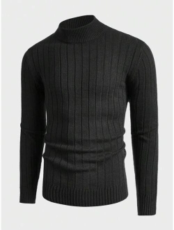 Manfinity Homme Men Mock Neck Ribbed Knit Sweater