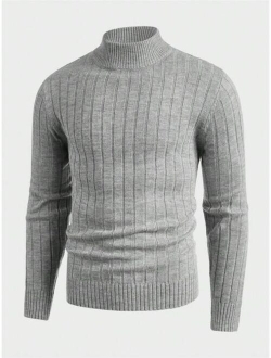 Manfinity Homme Men Mock Neck Ribbed Knit Sweater