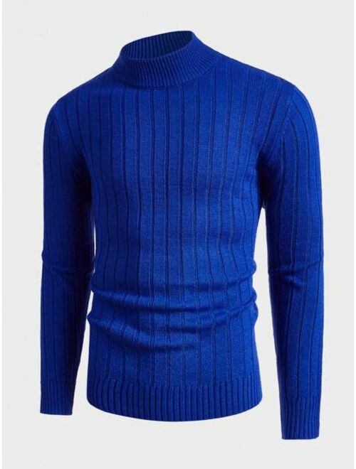 Manfinity Homme Men Mock Neck Ribbed Knit Sweater