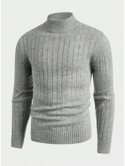 Manfinity Homme Men Mock Neck Ribbed Knit Sweater