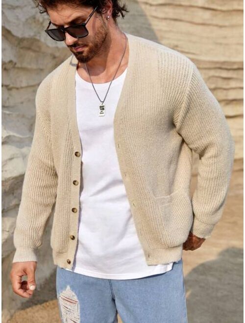 Manfinity Homme Men Solid Button Front Cardigan