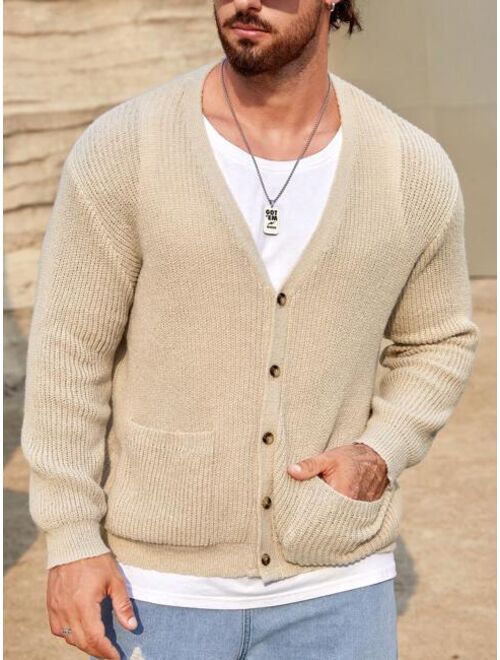 Manfinity Homme Men Solid Button Front Cardigan