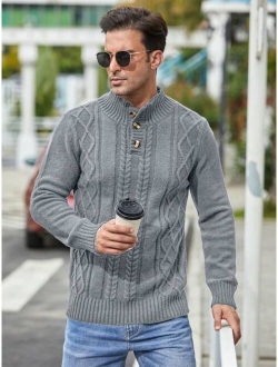 Manfinity Homme Men Argyle And Cable Knit Quarter Button Sweater