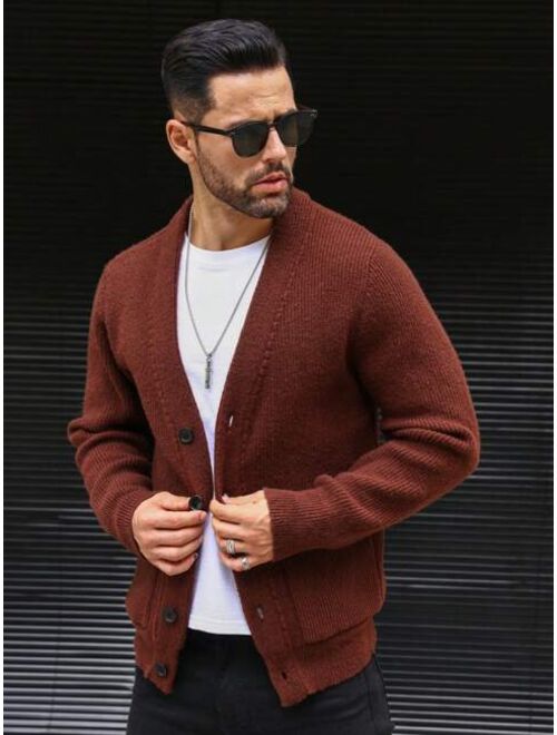 Manfinity Homme Men Solid Dual Pocket Button Front Cardigan