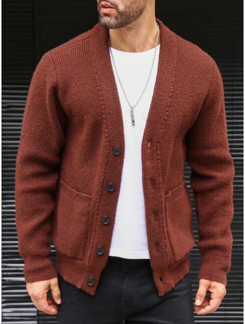 Manfinity Homme Men Solid Dual Pocket Button Front Cardigan