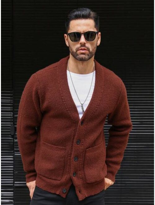 Manfinity Homme Men Solid Dual Pocket Button Front Cardigan