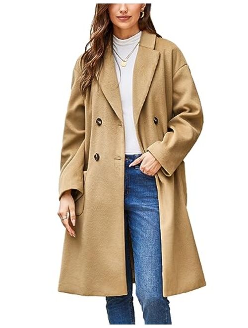 GRACE KARIN Winter Coats For Women Double Breasted Pea Coats Mid Long Wool Coats Oversized Trench Coats Jackets