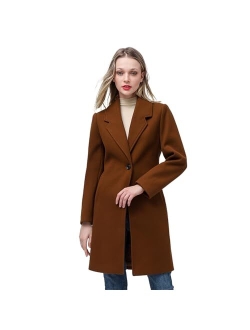 Aprsfn Women's Elegant Mid-Length Slim Fit Wool Blend Coat Windproof Trench Coat