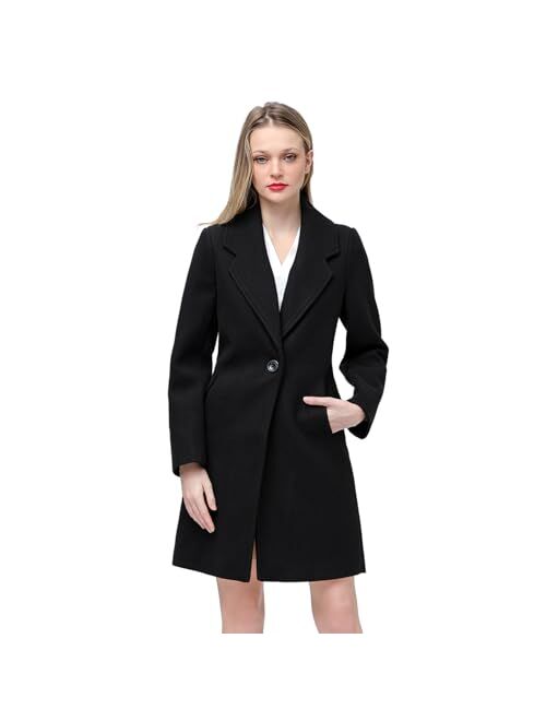 Aprsfn Women's Elegant Mid-Length Slim Fit Wool Blend Coat Windproof Trench Coat