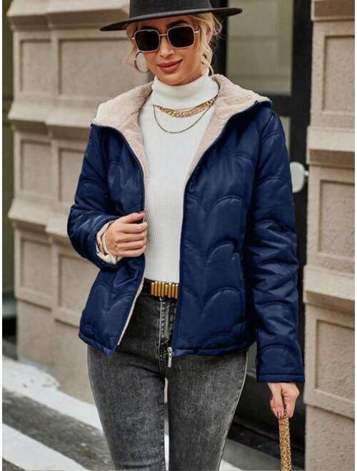 SHEIN LUNE Zip Up Teddy Lined Puffer Coat