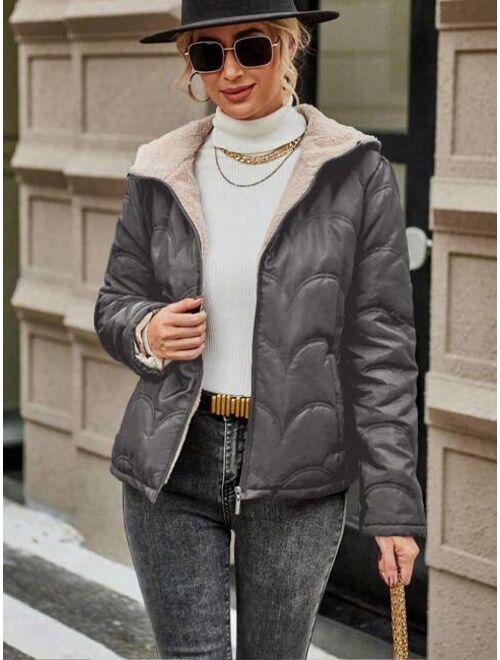 SHEIN LUNE Zip Up Teddy Lined Puffer Coat