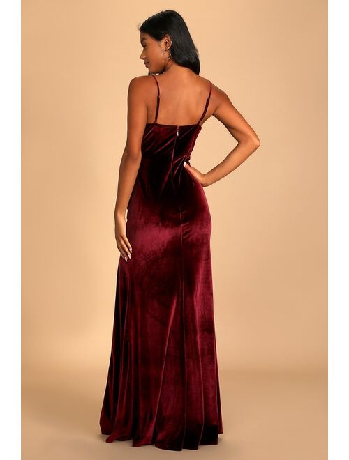 Lulus Everything I Do Wine Velvet Cowl Neck Mermaid Maxi Dress