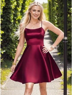 Women's Customized Curvy Spaghetti Strap Sleeveless A Line Short Homecoming Dress 01972