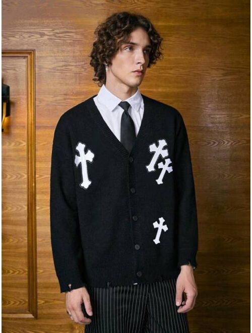 ROMWE Academia Guys Cross Pattern Drop Shoulder Cardigan