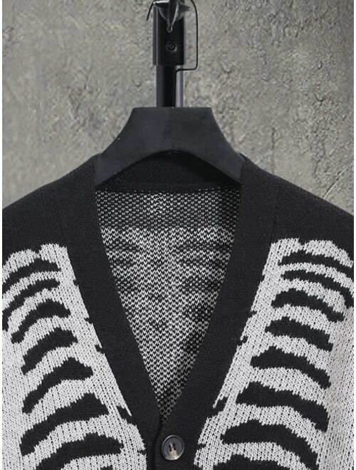 Manfinity EMRG Men Skeleton Pattern Button Through Cardigan