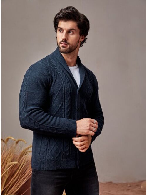 Manfinity Men Shawl Collar Cable Knit Cardigan