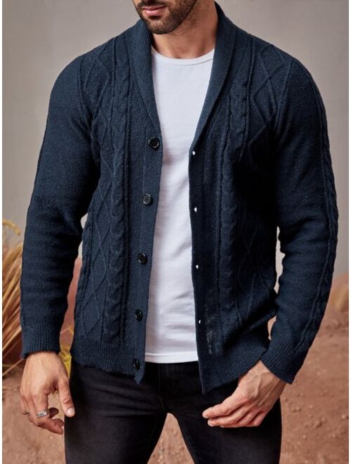 Manfinity Men Shawl Collar Cable Knit Cardigan