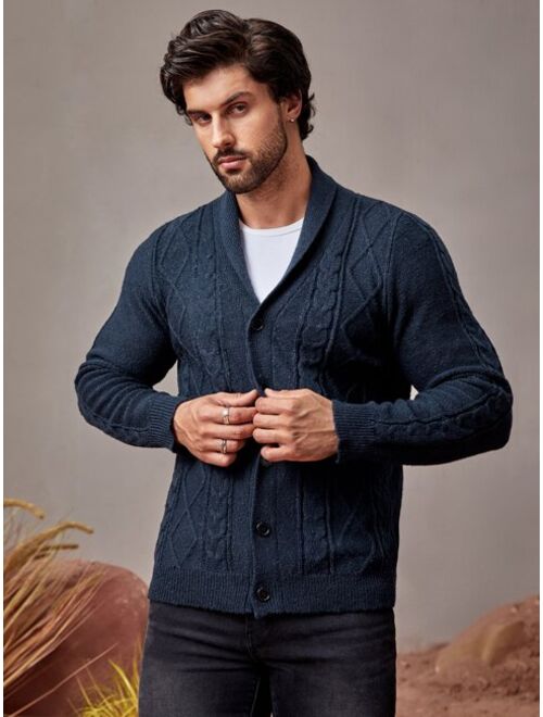 Manfinity Men Shawl Collar Cable Knit Cardigan