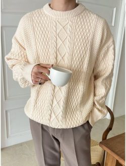 Men Cable Knit Drop Shoulder Sweater