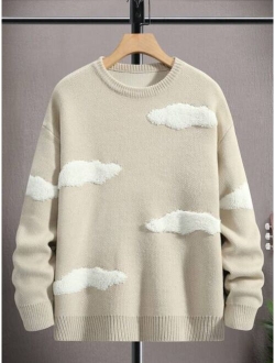 Manfinity EMRG Men Clouds Pattern Drop Shoulder Sweater