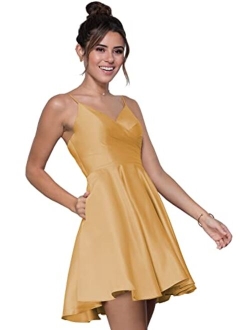 Stylefun Women's V-Neck Short Homecoming Dresses for Teens 2023 Spaghetti Strap Prom Dress with Pocket CYM025