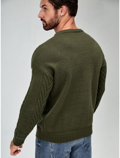 Manfinity Homme Men Cable Knit Drop Shoulder Sweater