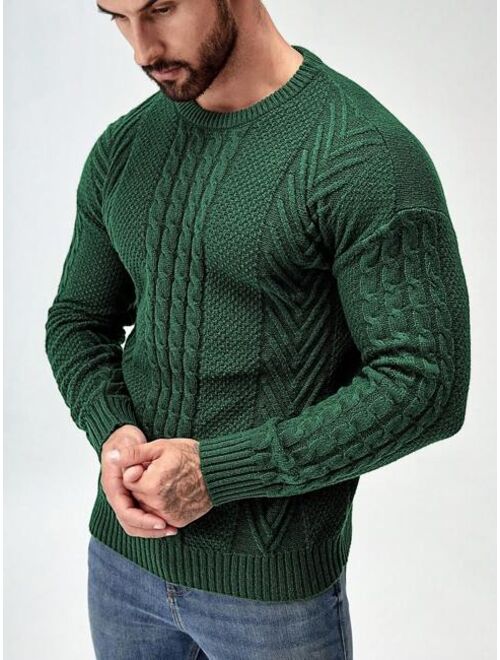 Manfinity Homme Men Cable Knit Drop Shoulder Sweater