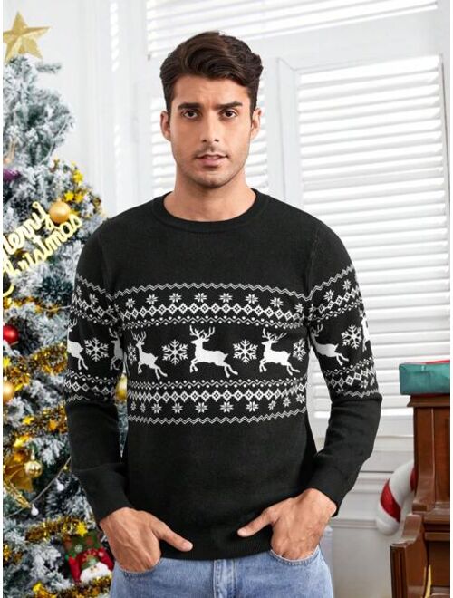 Manfinity Homme Men Christmas Elk Geo Pattern Sweater