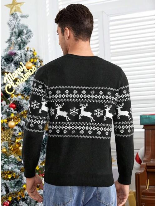 Manfinity Homme Men Christmas Elk Geo Pattern Sweater