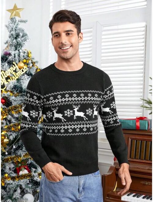 Manfinity Homme Men Christmas Elk Geo Pattern Sweater