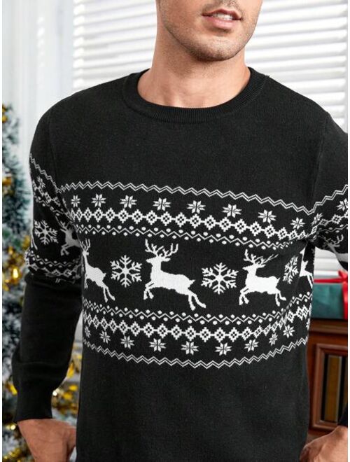 Manfinity Homme Men Christmas Elk Geo Pattern Sweater