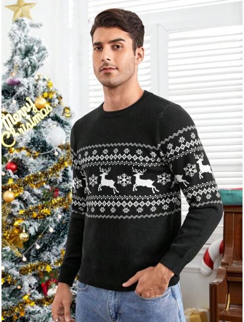 Manfinity Homme Men Christmas Elk Geo Pattern Sweater