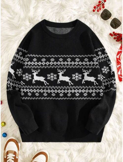 Manfinity Homme Men Christmas Elk Geo Pattern Sweater