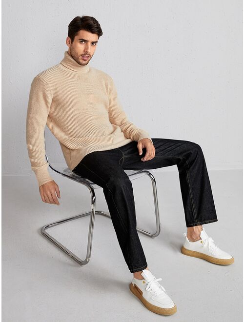 Manfinity Homme Men Turtleneck Ribbed Knit Sweater