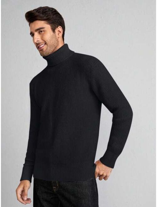 Manfinity Homme Men Turtleneck Ribbed Knit Sweater