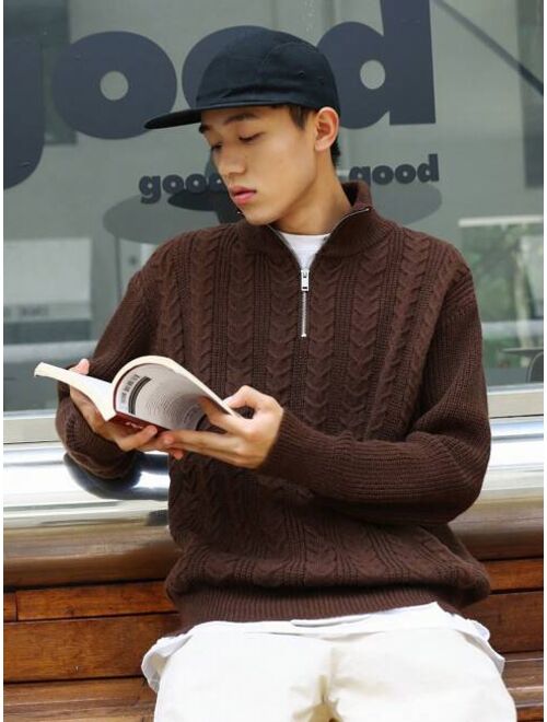 Manfinity Hypemode Men Cable Knit Quarter Zip Sweater