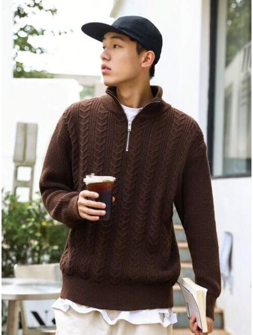 Manfinity Hypemode Men Cable Knit Quarter Zip Sweater