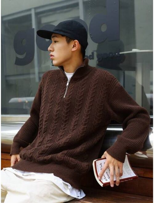 Manfinity Hypemode Men Cable Knit Quarter Zip Sweater