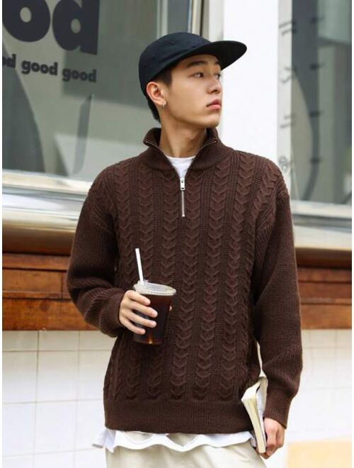 Manfinity Hypemode Men Cable Knit Quarter Zip Sweater