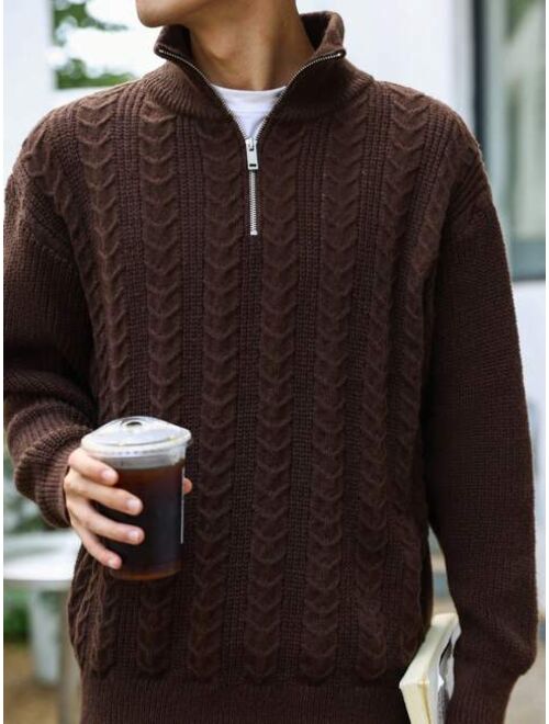 Manfinity Hypemode Men Cable Knit Quarter Zip Sweater