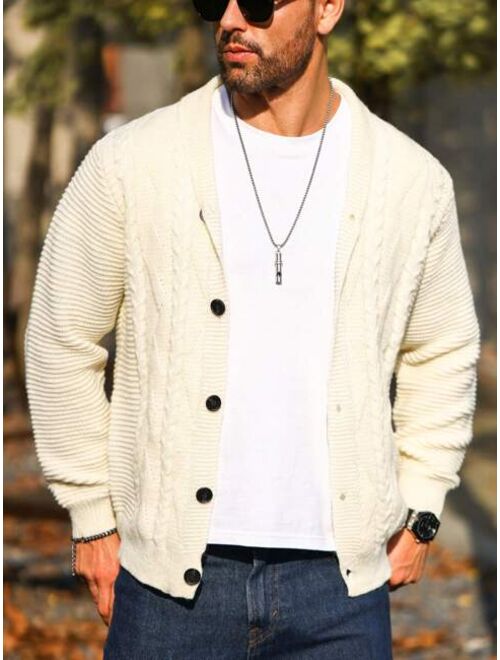 Manfinity Homme Men Solid Cable Knit Cardigan