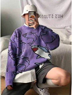 SHEIN Manfinity Hypemode Men Shark Pattern Drop Shoulder Sweater