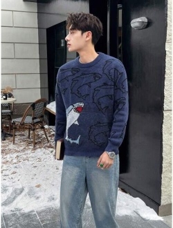 SHEIN Manfinity Hypemode Men Shark Pattern Drop Shoulder Sweater