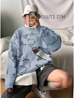 SHEIN Manfinity Hypemode Men Shark Pattern Drop Shoulder Sweater