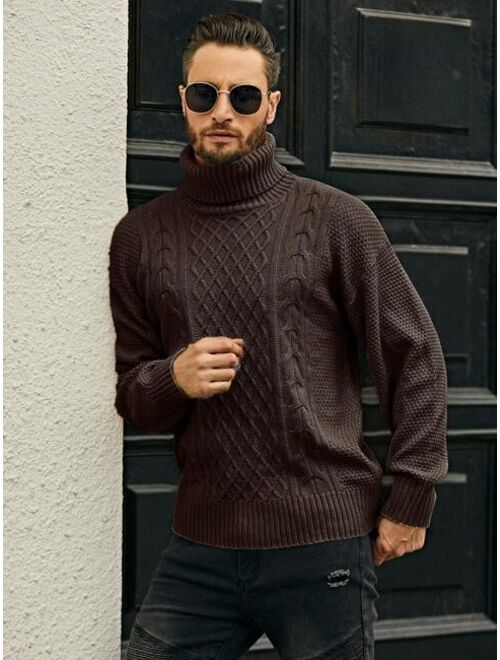 Manfinity Homme Men Turtleneck Cable Knit Sweater