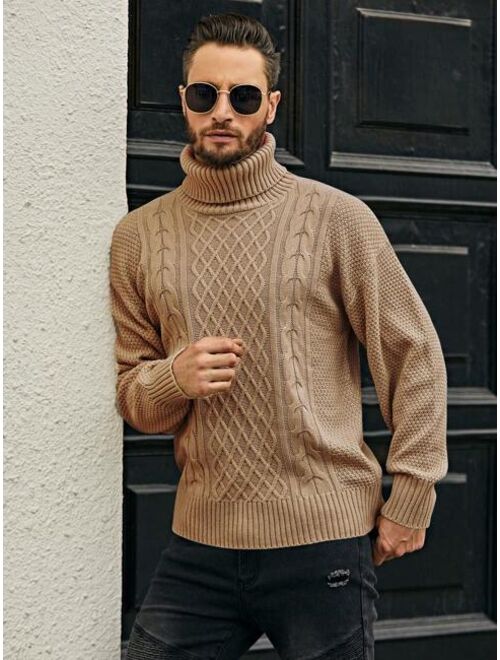 Manfinity Homme Men Turtleneck Cable Knit Sweater