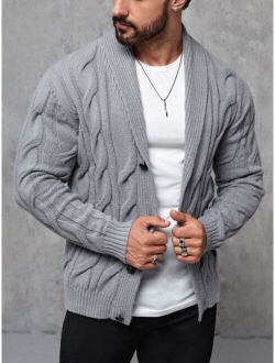 Manfinity Homme Men Shawl Collar Cable Knit Cardigan