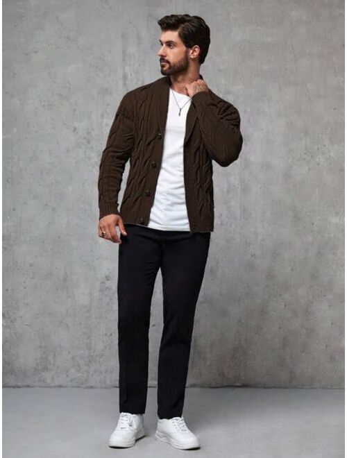 Manfinity Homme Men Shawl Collar Cable Knit Cardigan