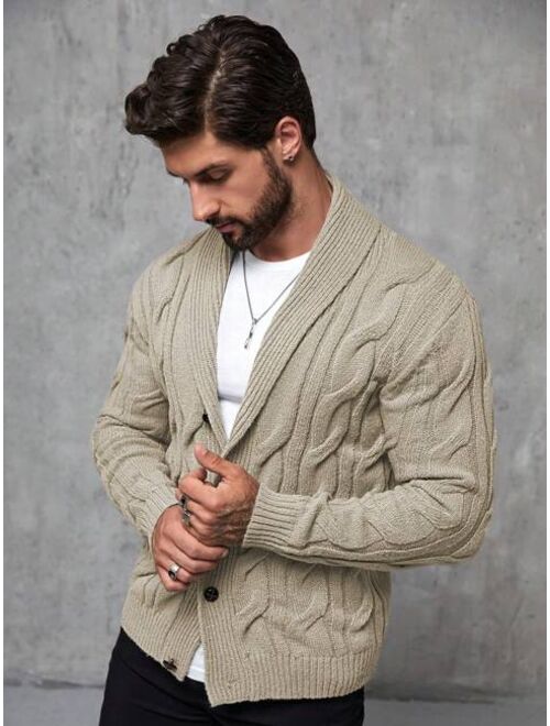 Manfinity Homme Men Shawl Collar Cable Knit Cardigan